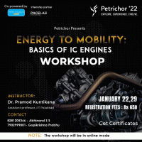Energy To Mobility : Basics of IC Engines Workshop Petrichor 2022 Workshop Poster